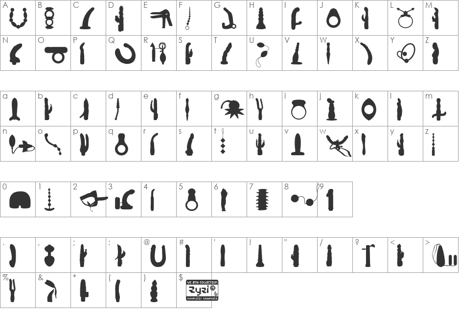 WC Zyzi Bta font character map preview