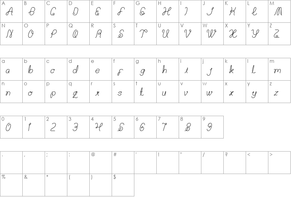 Billy Jean Style font character map preview