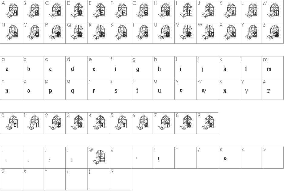 We Pray font character map preview