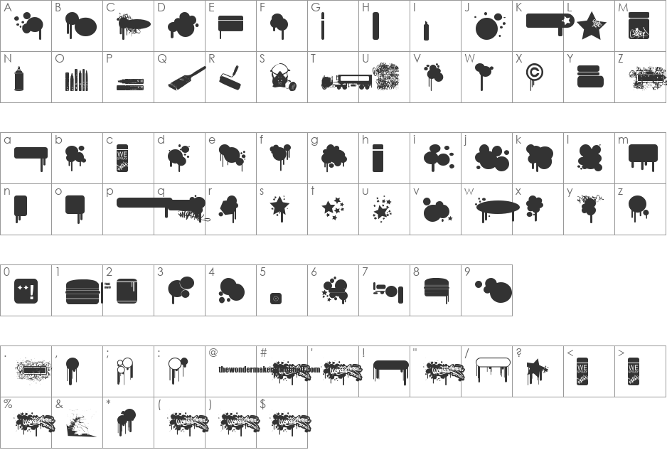 We Spray font character map preview