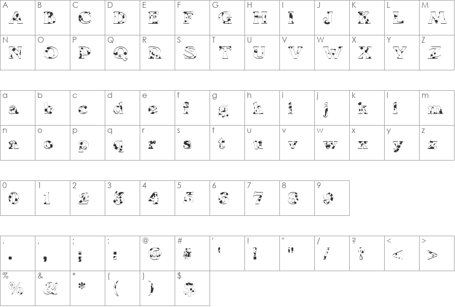 We6 DB font character map preview