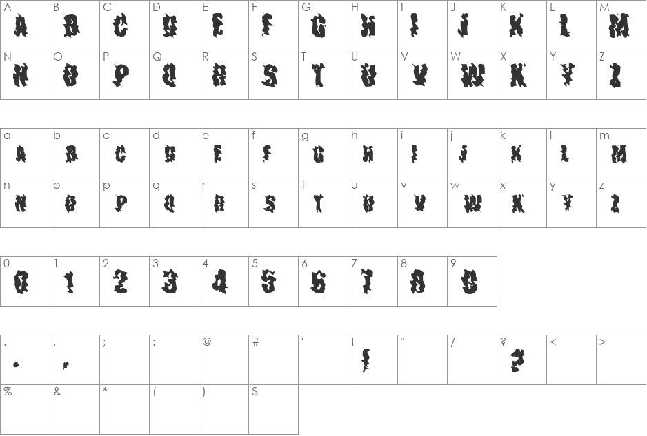 Weasle True font character map preview