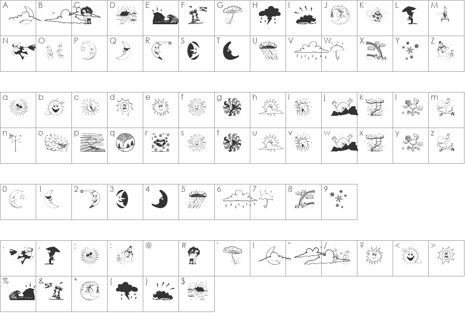 WeatherBats font character map preview