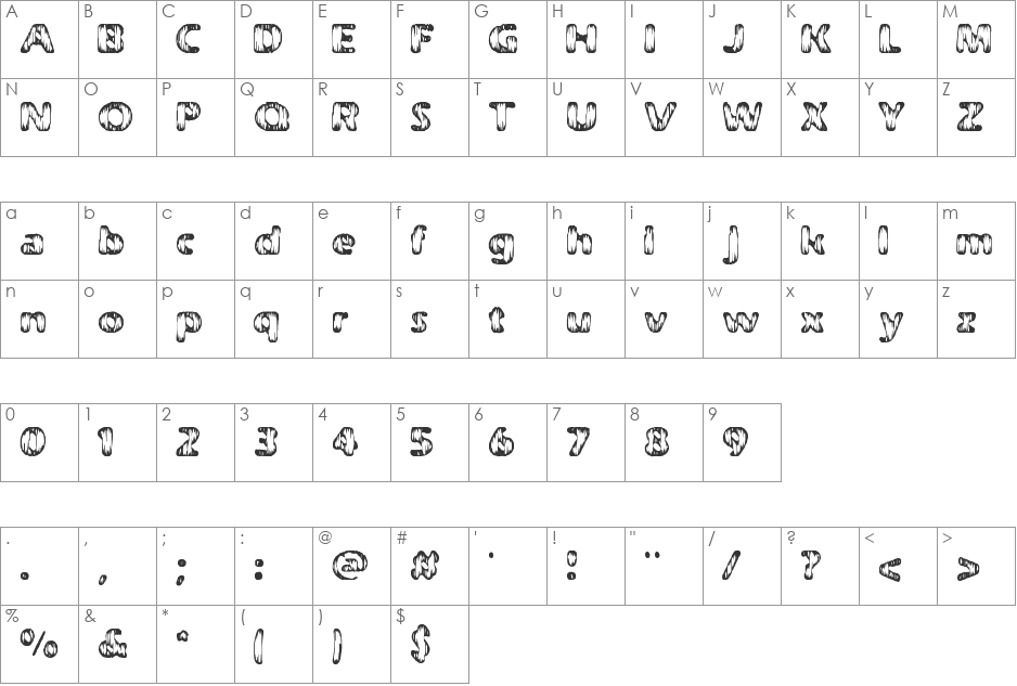 Weathered Solid BRK font character map preview