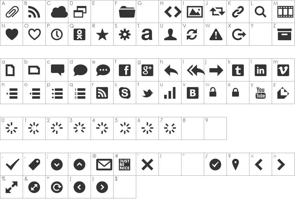 Web Symbols font character map preview
