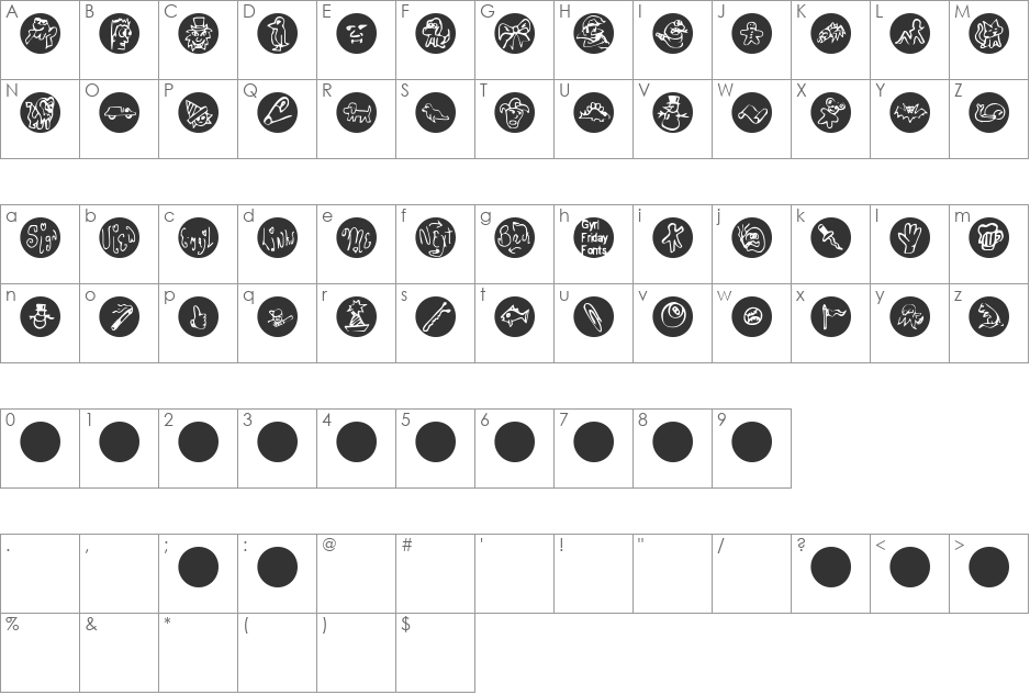 WebDotDing font character map preview