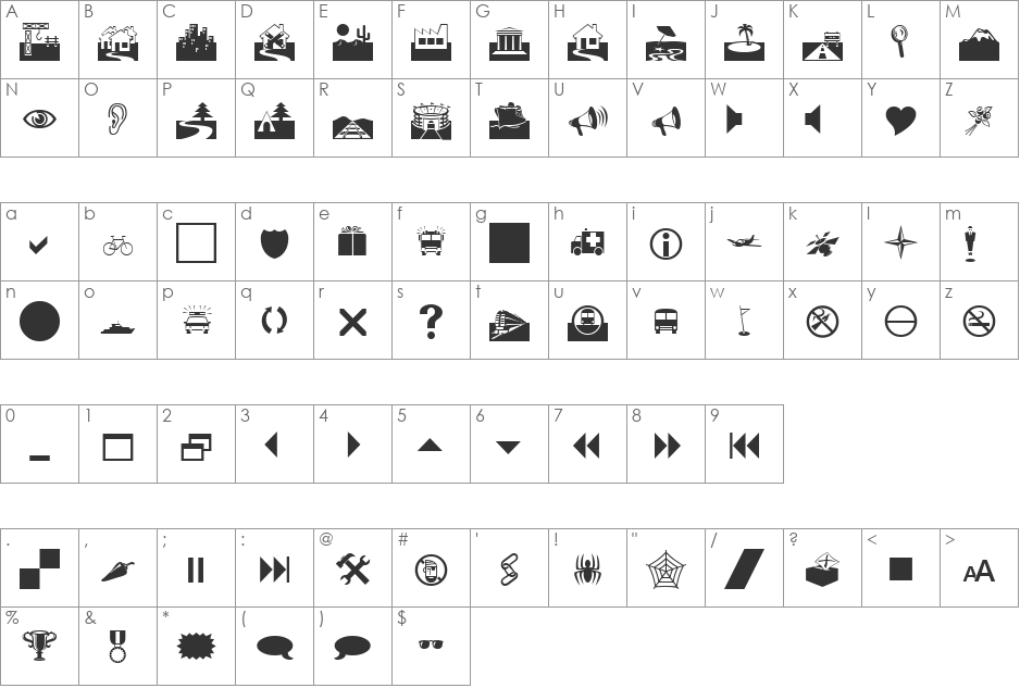 Webs font character map preview