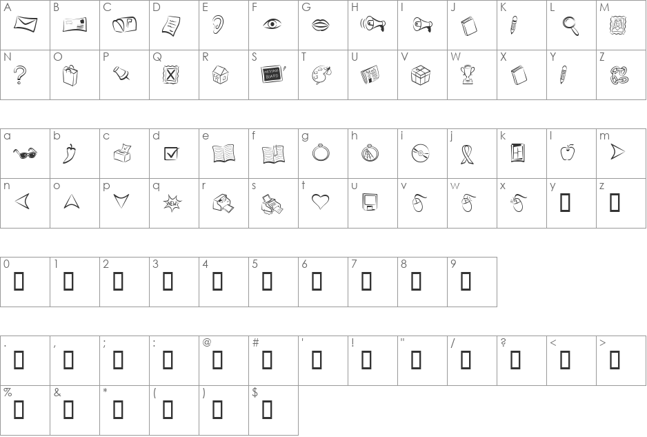 Webstar BV font character map preview