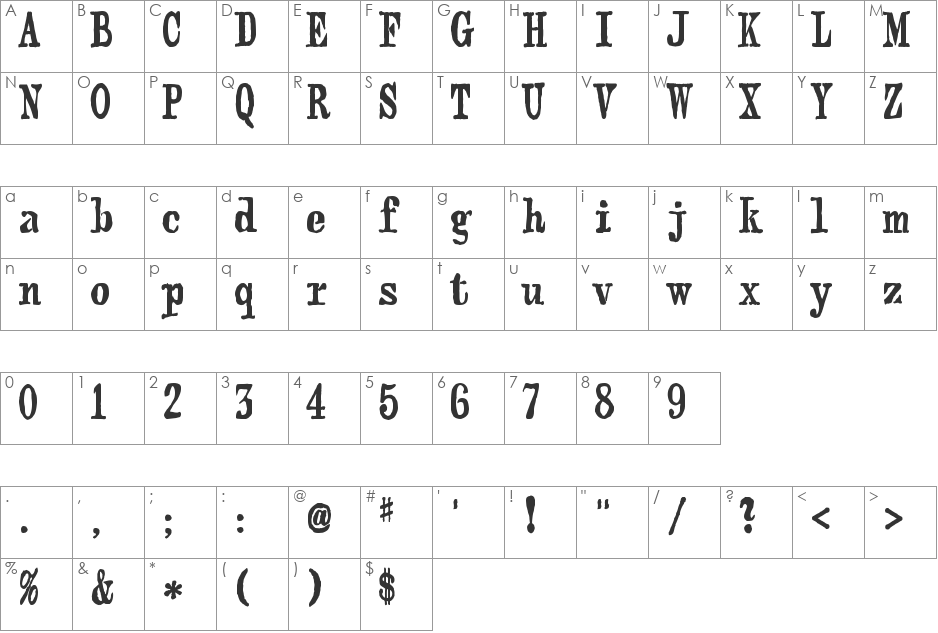webster font character map preview