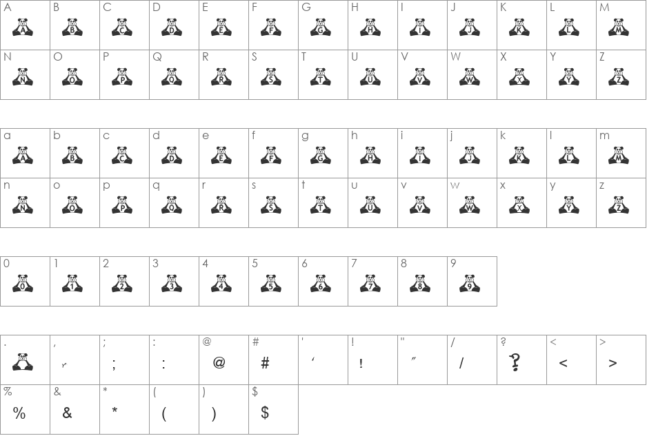 BillyBears Panda font character map preview