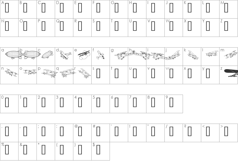 Aeroplanes font character map preview