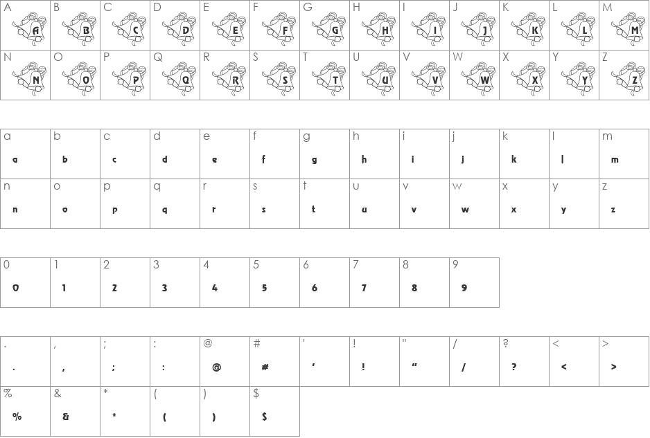 WeddingBells Becker font character map preview