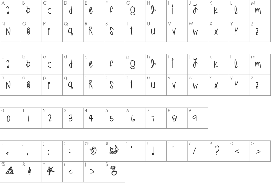 WeddingPlans font character map preview