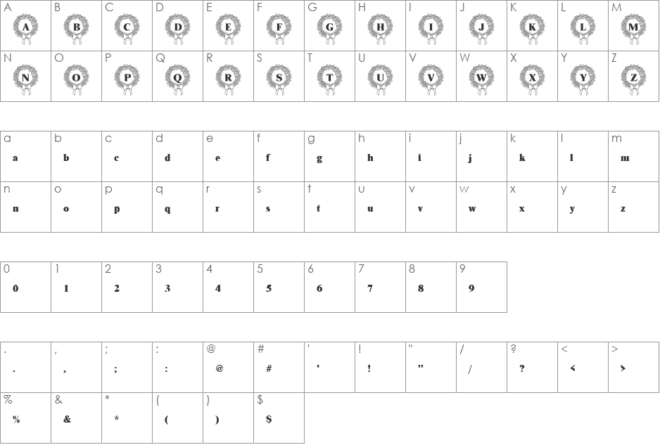 WeddingWreath Becker font character map preview