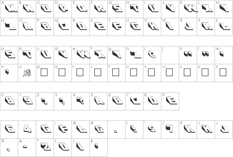 Wedgie (Plain):001.001 font character map preview