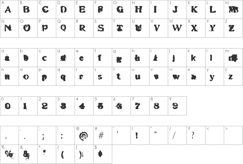 Wednesday Printed font character map preview