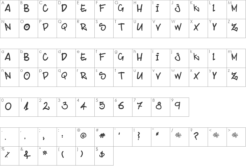 BillyBop_maj_tag font character map preview