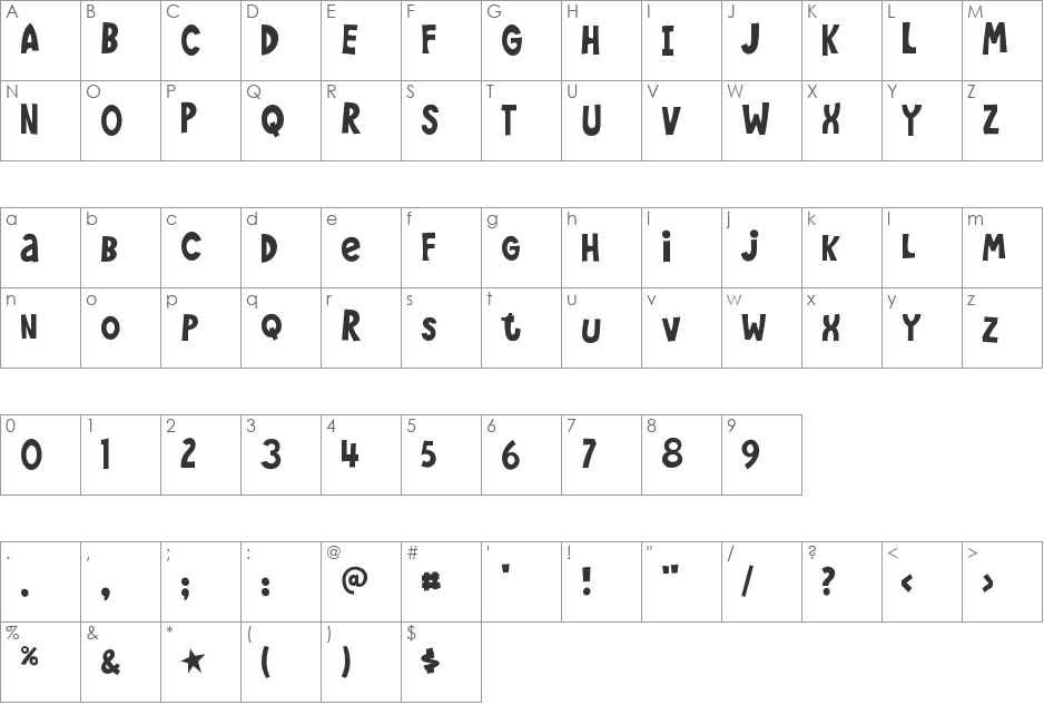 Wee Bairn font character map preview