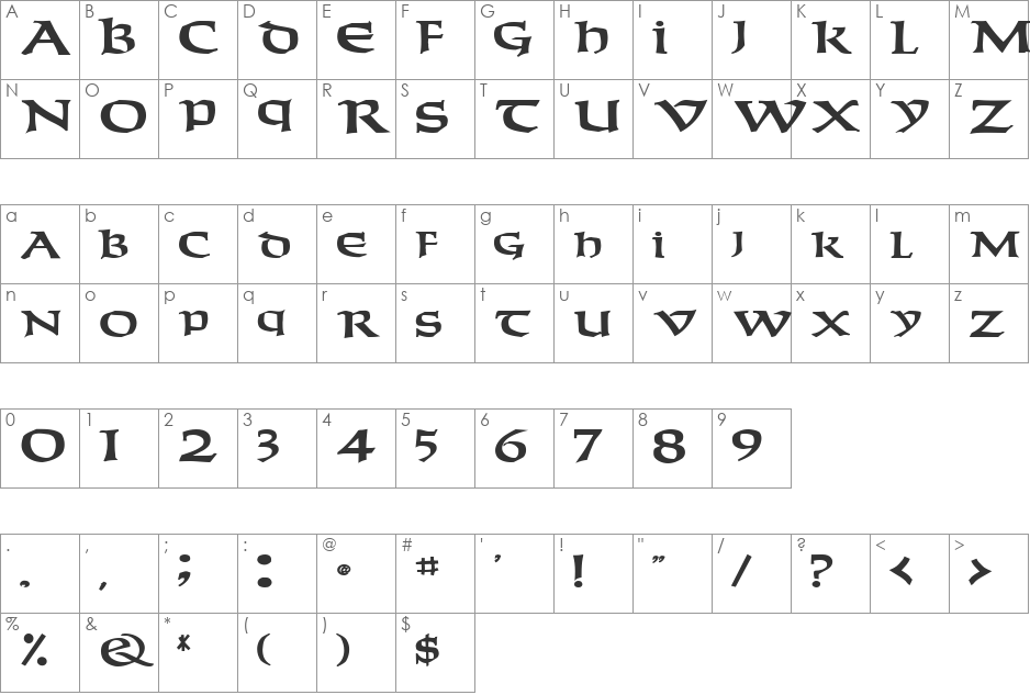 WeekenderType123 font character map preview