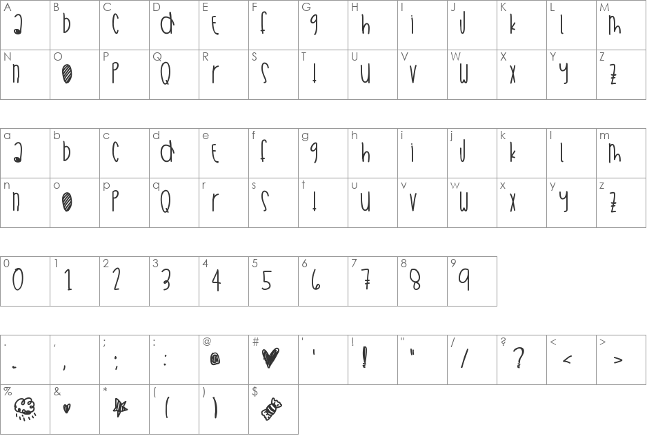 WeekendSummerFun font character map preview