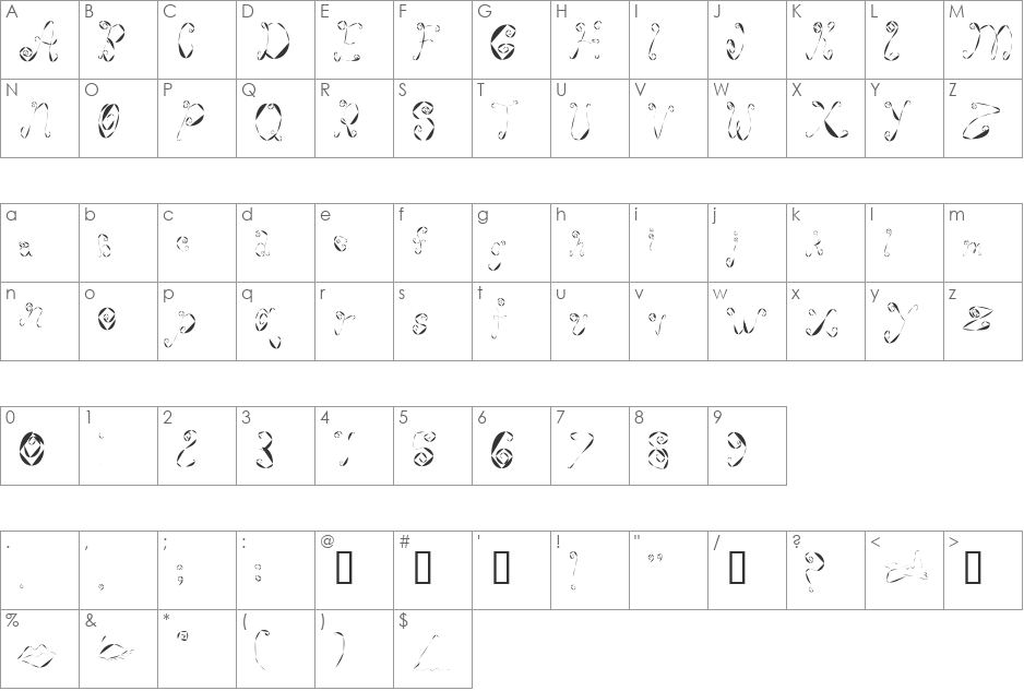 WeeWeeCafe font character map preview
