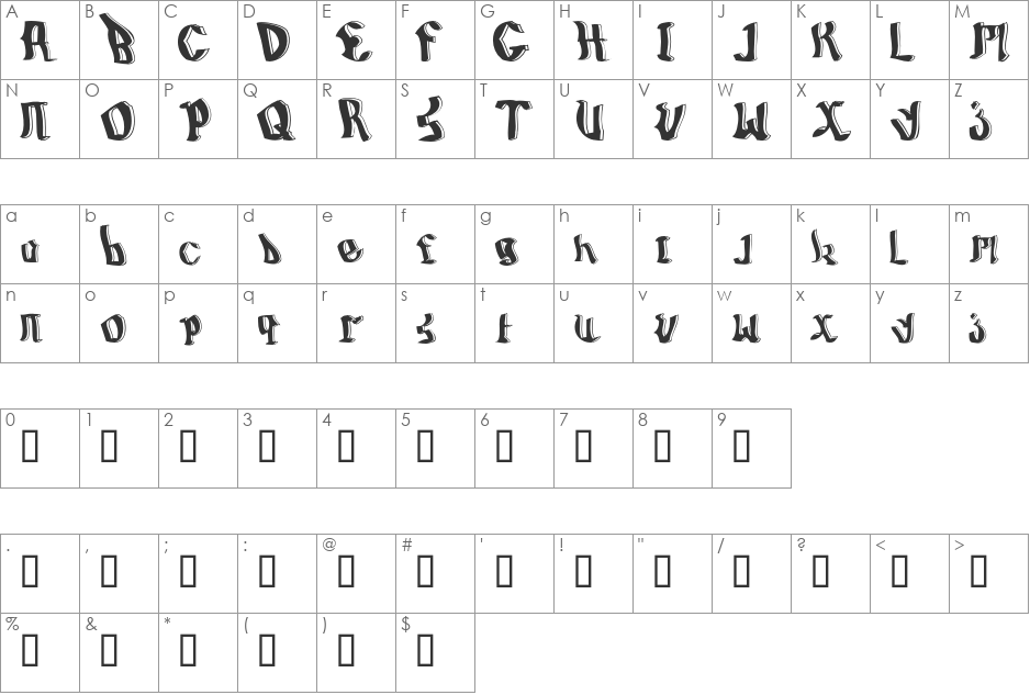 BillyBoy font character map preview