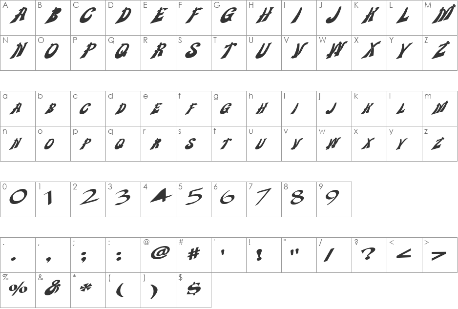 WeighAnchorFont68 font character map preview