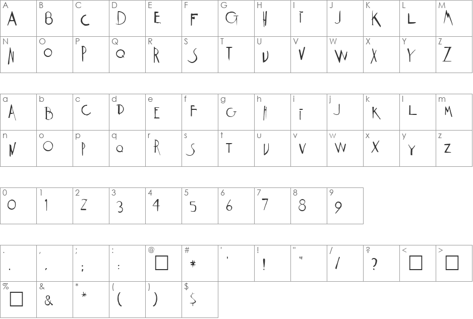 Weimar font character map preview