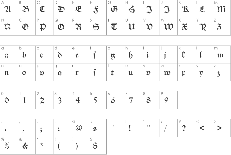 Weimar font character map preview