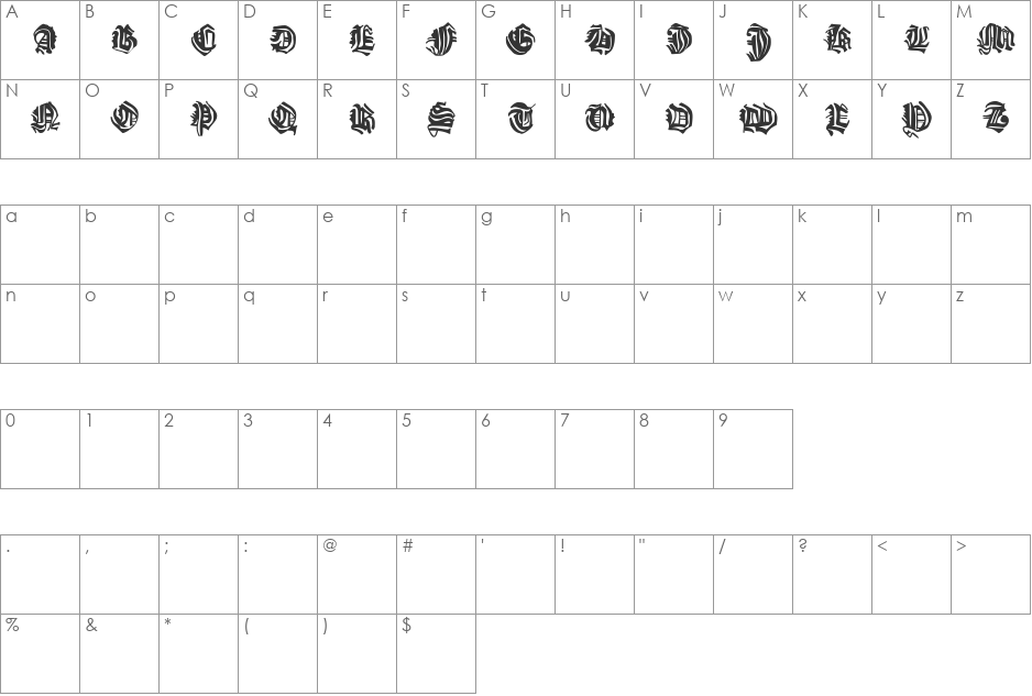 WeimarInline font character map preview