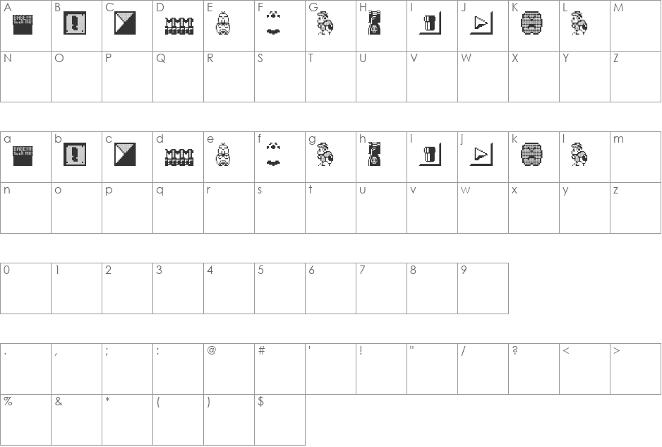 Weird Mario Bros font character map preview