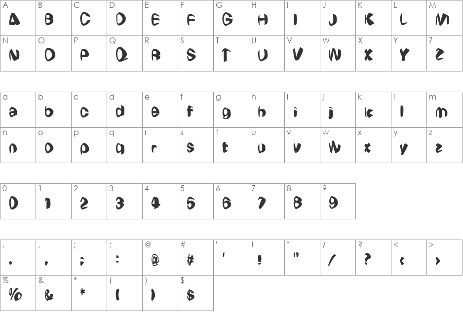 Weirdo font character map preview