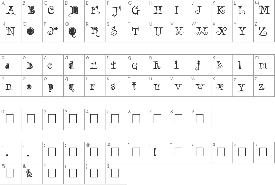 WeirdParty font character map preview
