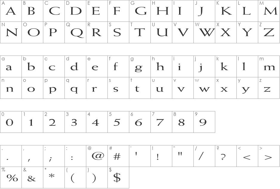 Weiss Ex font character map preview