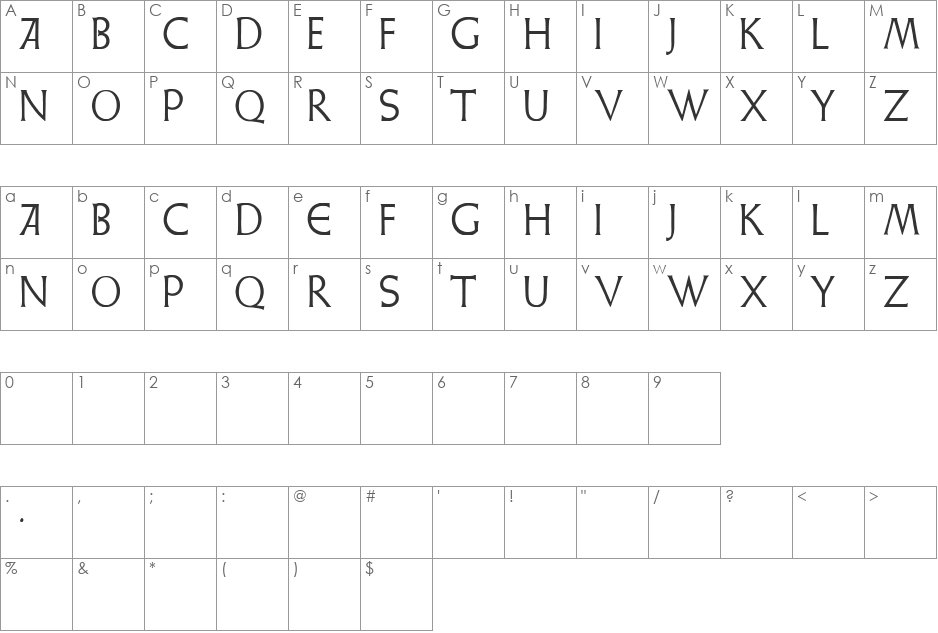 Weiss Lapidar font character map preview