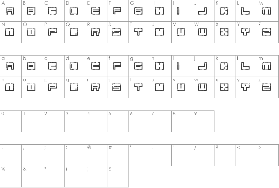 Bim eroded font character map preview