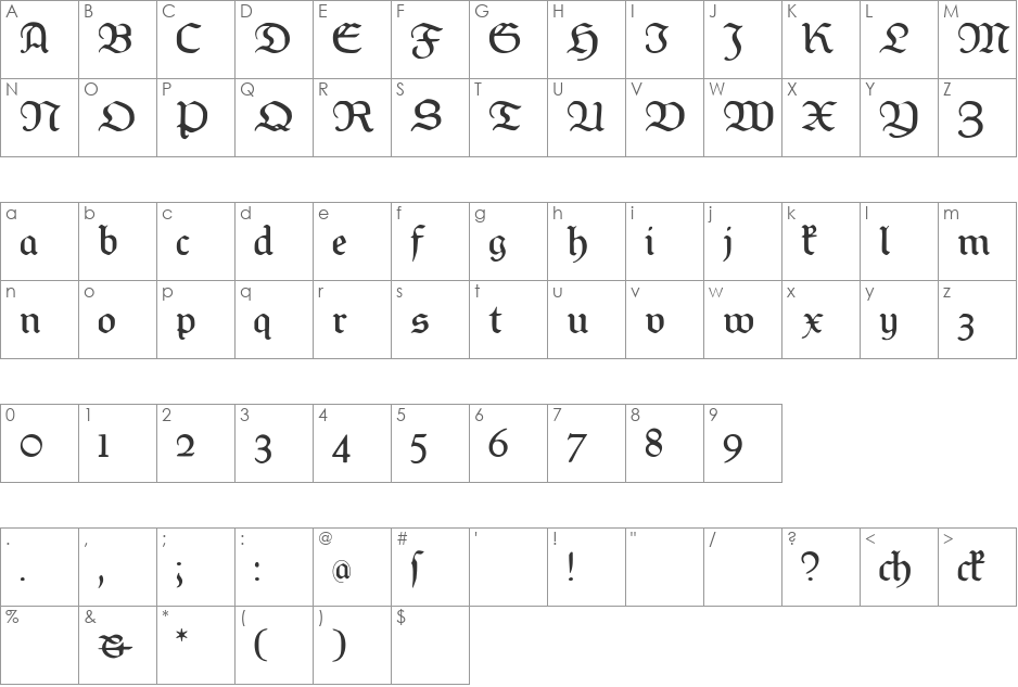 Weiss-Fraktur font character map preview