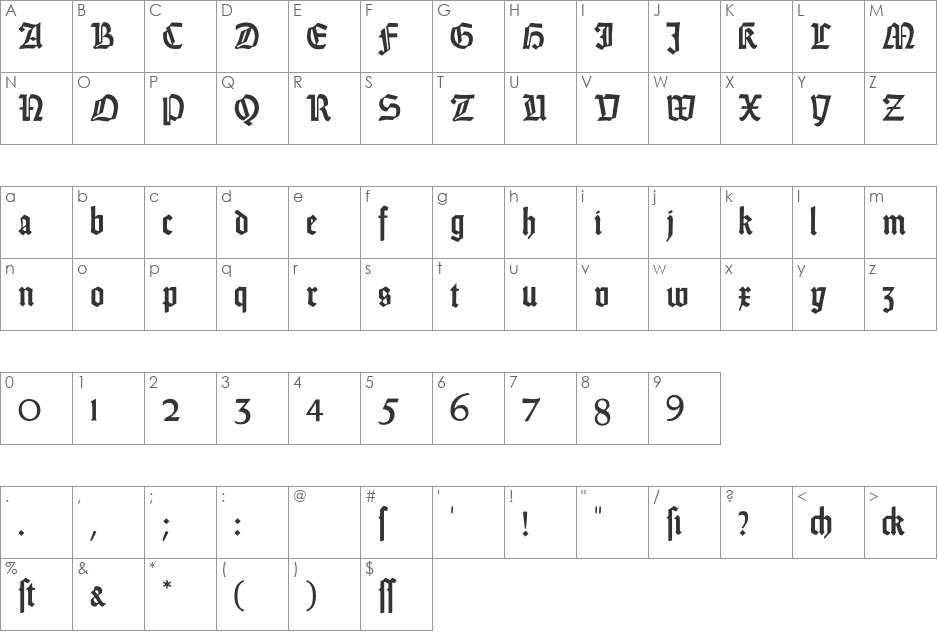 Weiss-Gotisch font character map preview