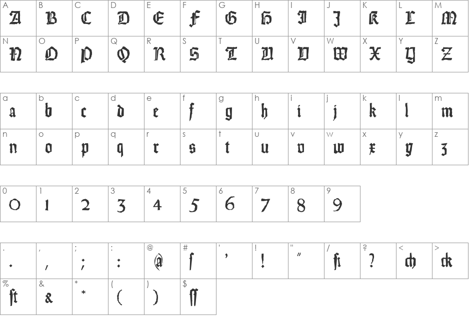 Weiss-Gotisch-Random font character map preview