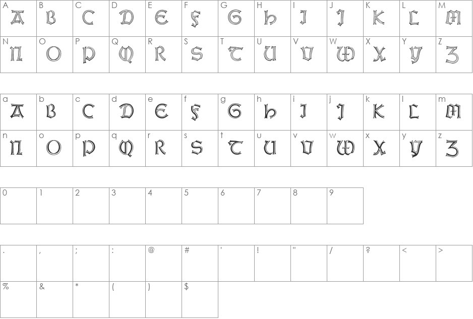 WeissGotnitials font character map preview