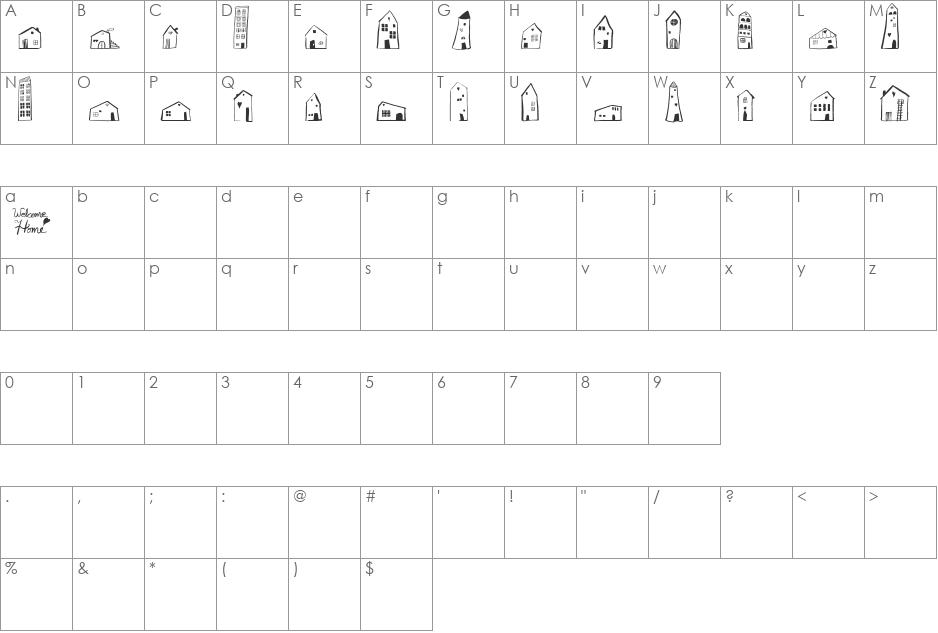 Welcome Home font character map preview