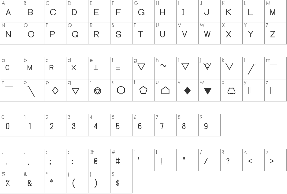 WeldSymbols font character map preview