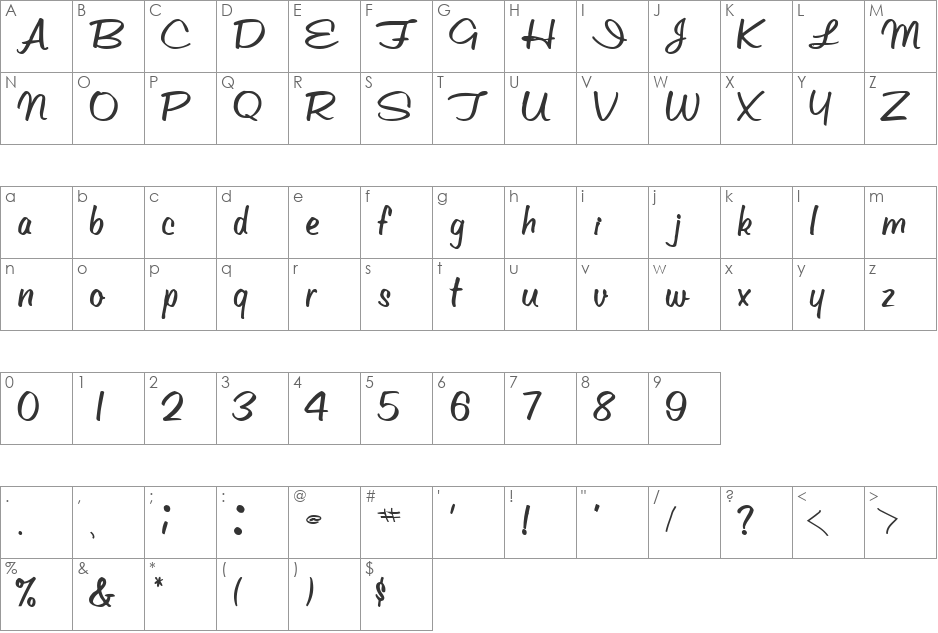 WellOiled font character map preview