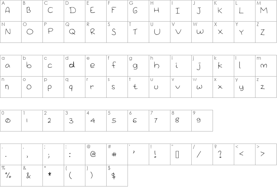 WeLoveCuteThings font character map preview