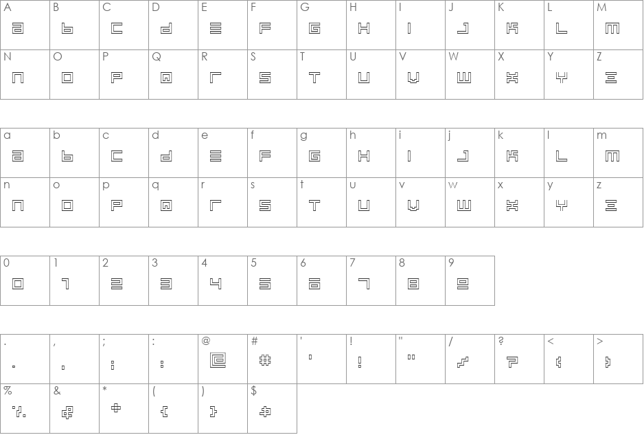 BIN Outline font character map preview