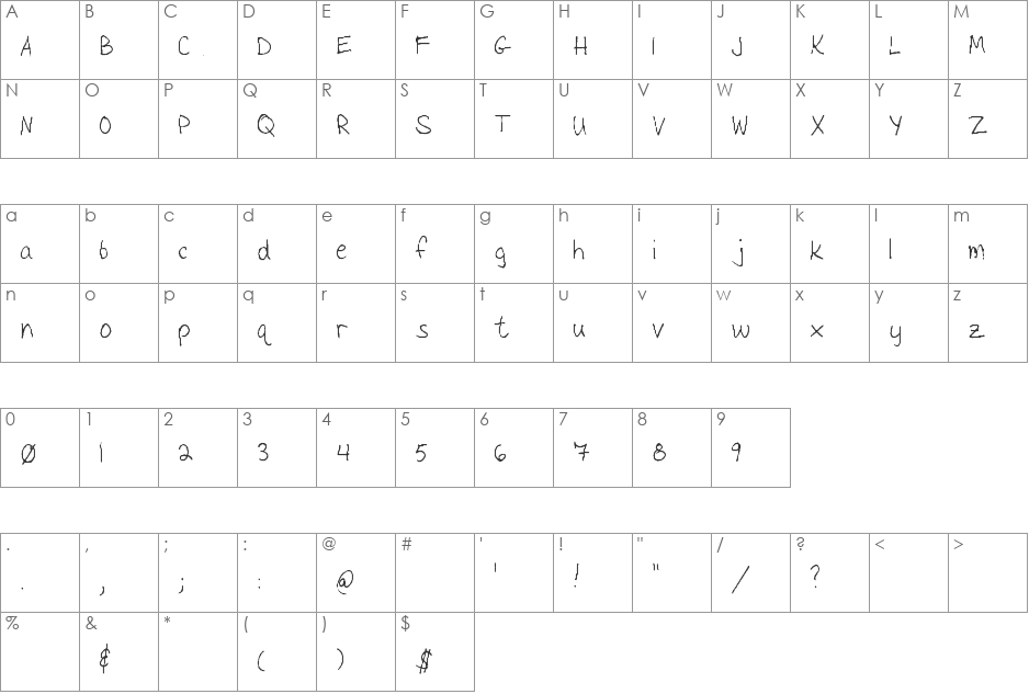 Wendiscript Regular font character map preview