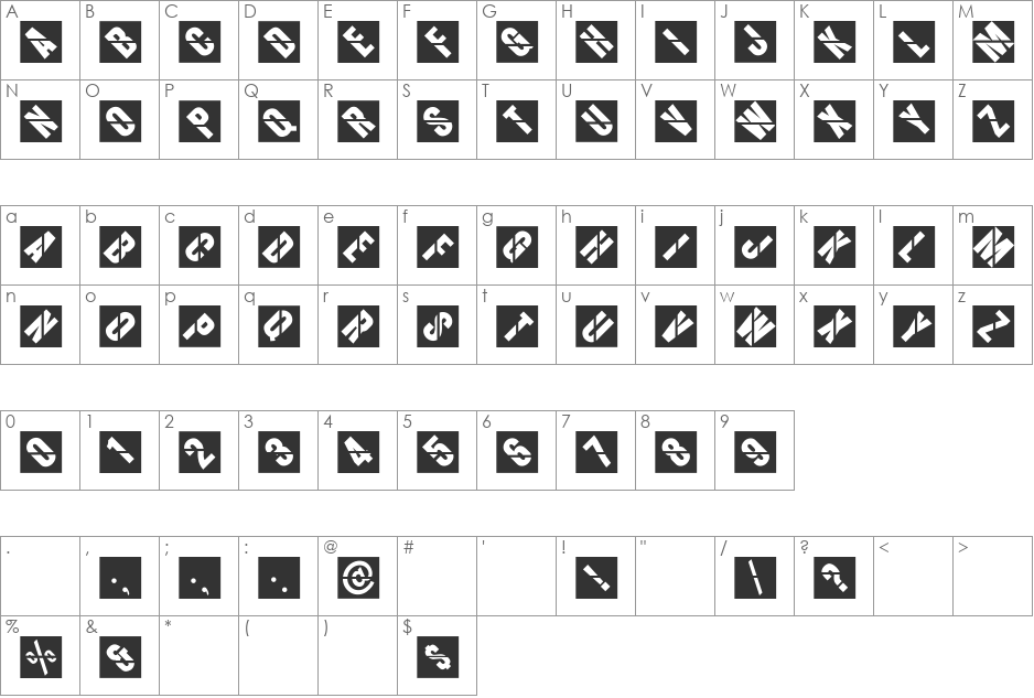 AeroSans font character map preview