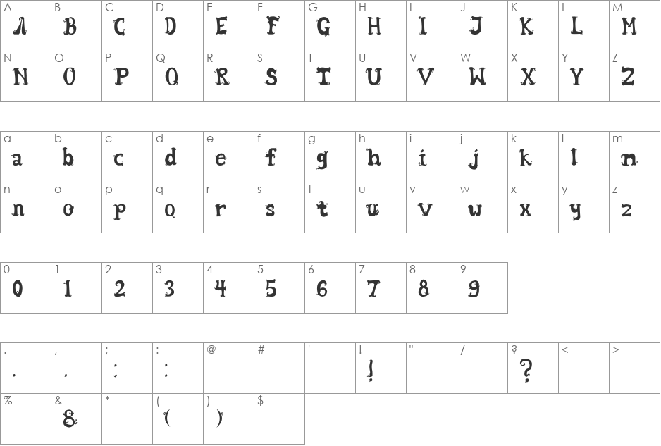 Wentira font character map preview