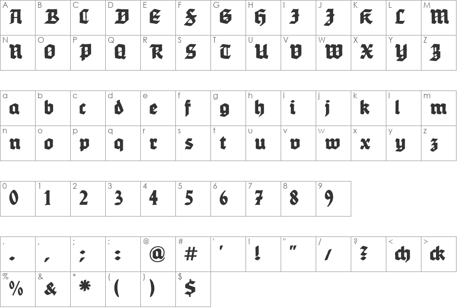 Werbedeutsch font character map preview