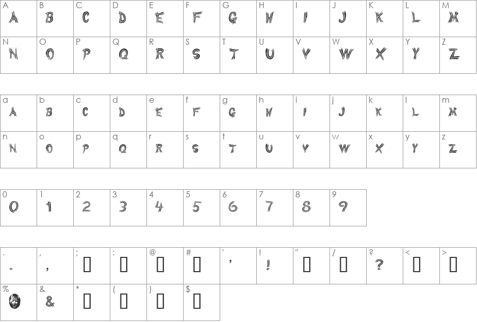 WereWolf font character map preview